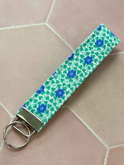 Liberty Blue and Green Flowers Wristlet Keychain