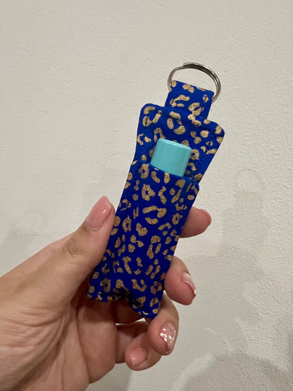 Blue and Gold Leopard Print Lip Balm Holder