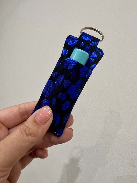 Black & Blue Metallic Leopard Lip Balm Holder