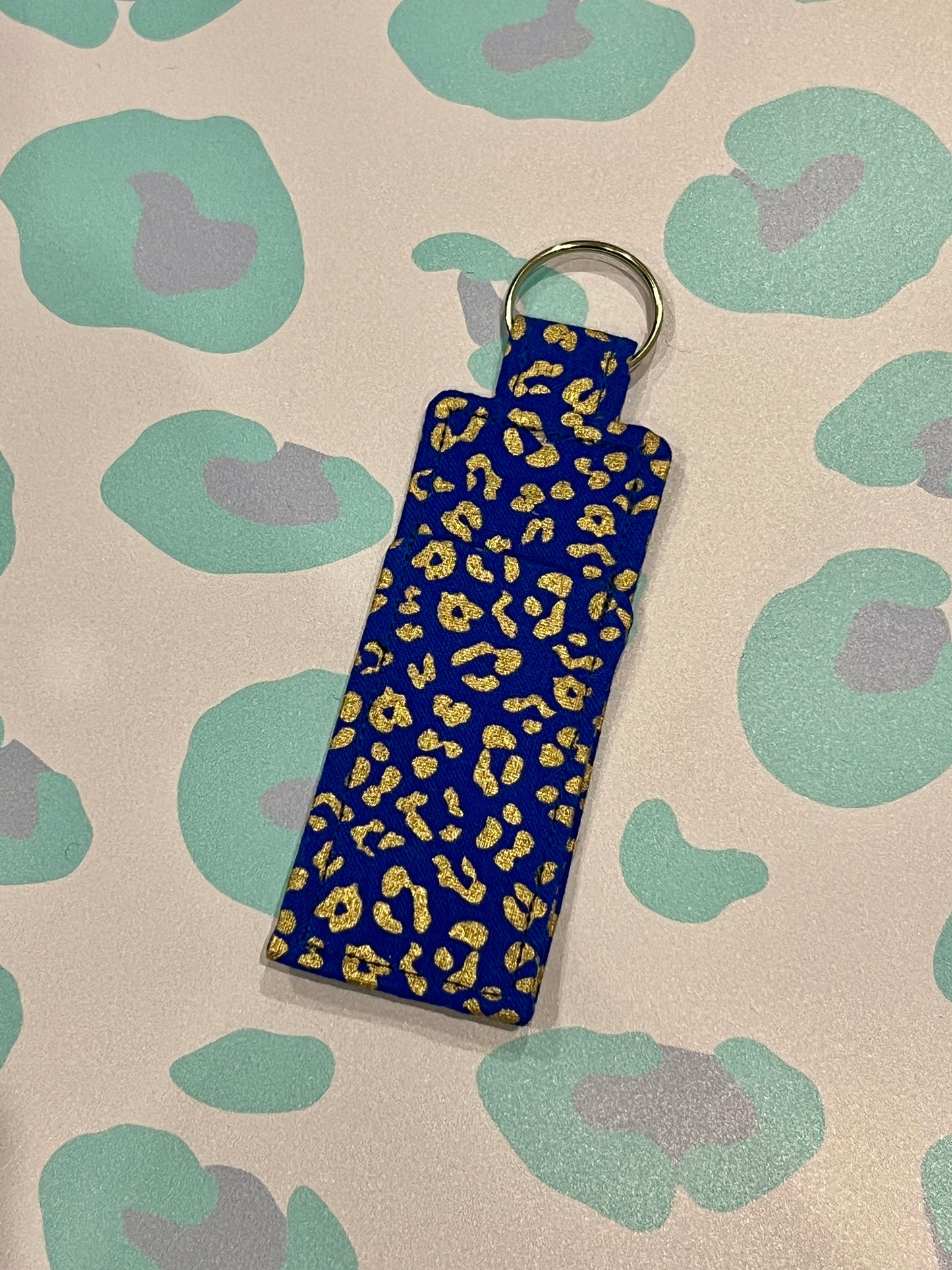 Blue and Gold Leopard Print Lip Balm Holder