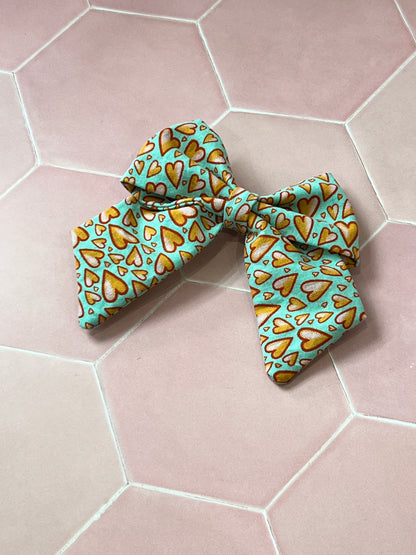 Kids Blue Hearts Hair Bow