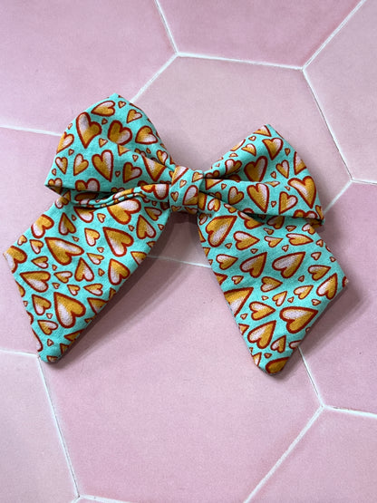 Kids Blue Hearts Hair Bow