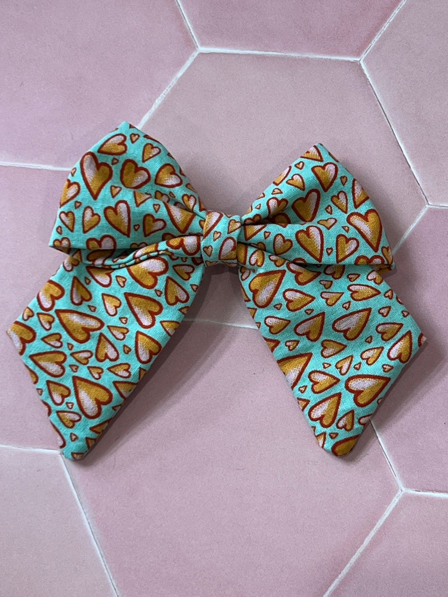 Kids Blue Hearts Hair Bow