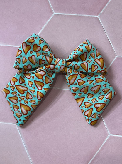 Kids Blue Hearts Hair Bow