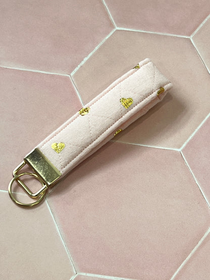 Pink and Gold Hearts Quilted Key Fob