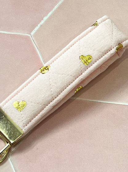 Pink and Gold Hearts Quilted Key Fob