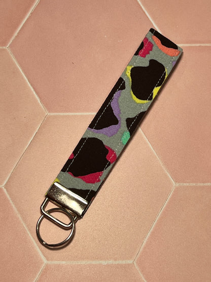 Khaki Rainbow Leopard Print Wristlet Keychain