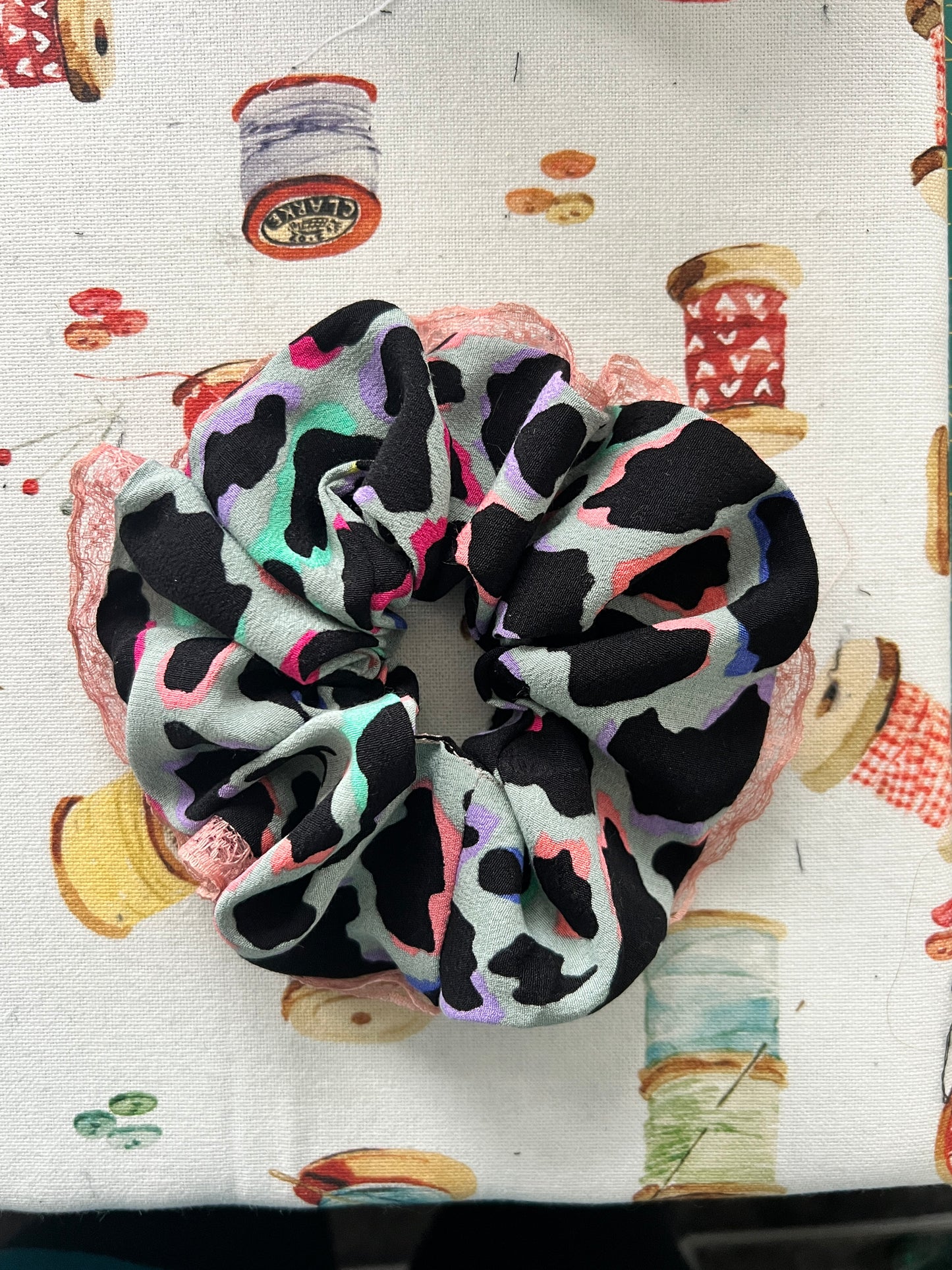 Khaki Rainbow Leopard Print Scrunchie