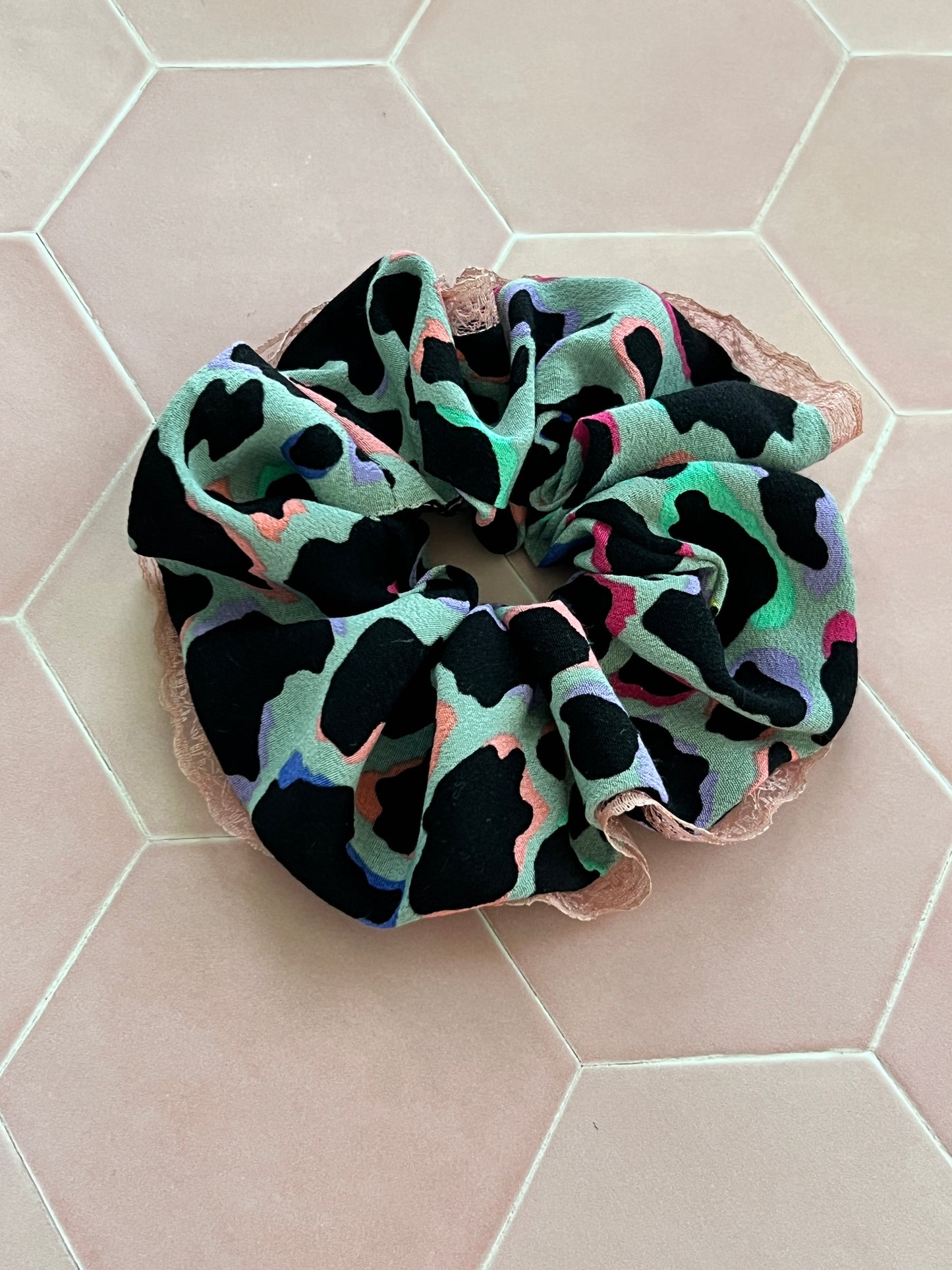 Khaki Rainbow Leopard Print Oversized Scrunchie