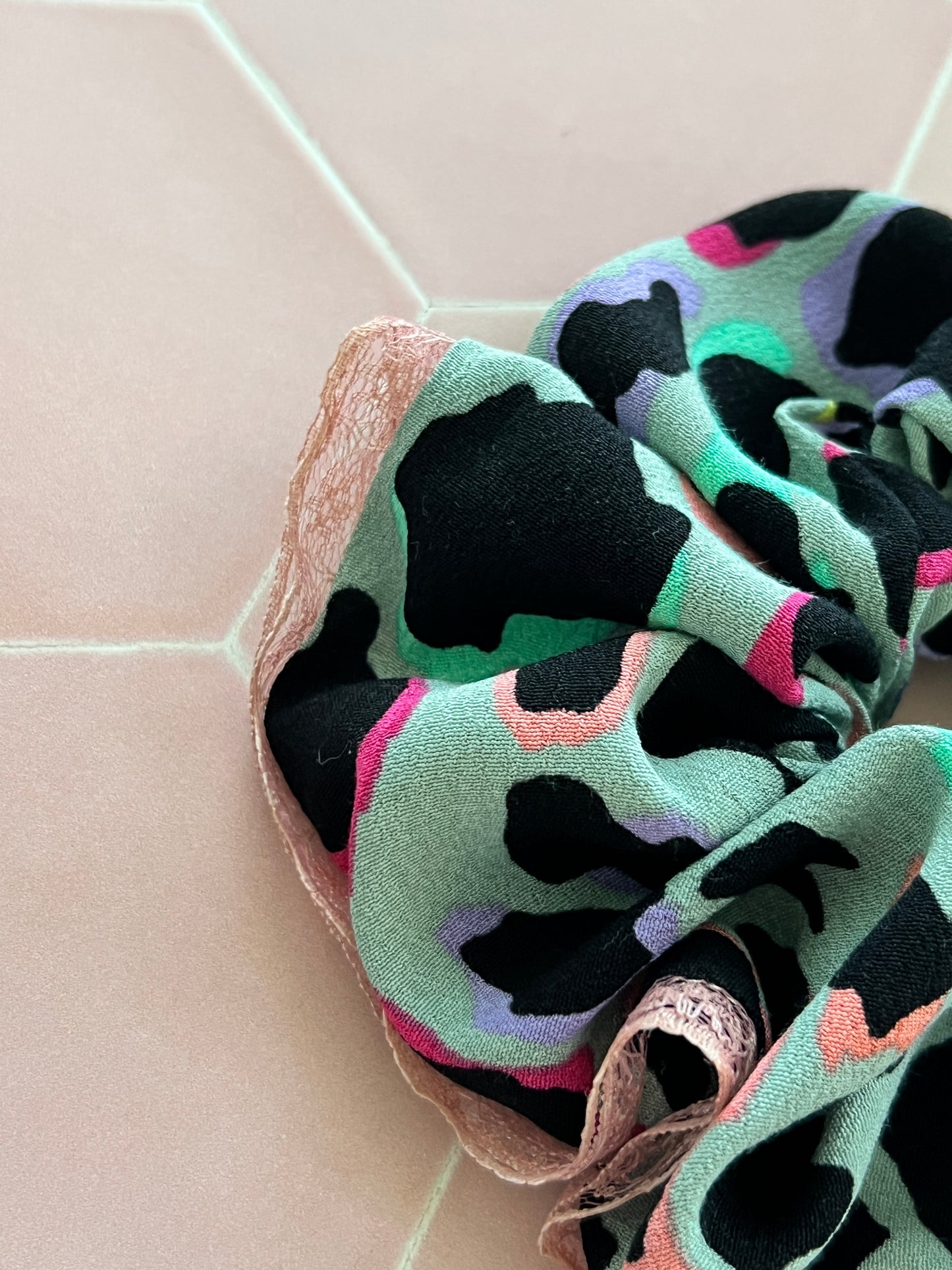 Khaki Rainbow Leopard Print Oversized Scrunchie and Wristlet Duo