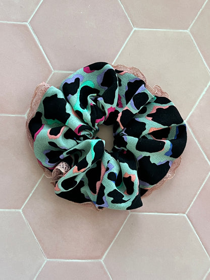 Khaki Rainbow Leopard Print Scrunchie Duo