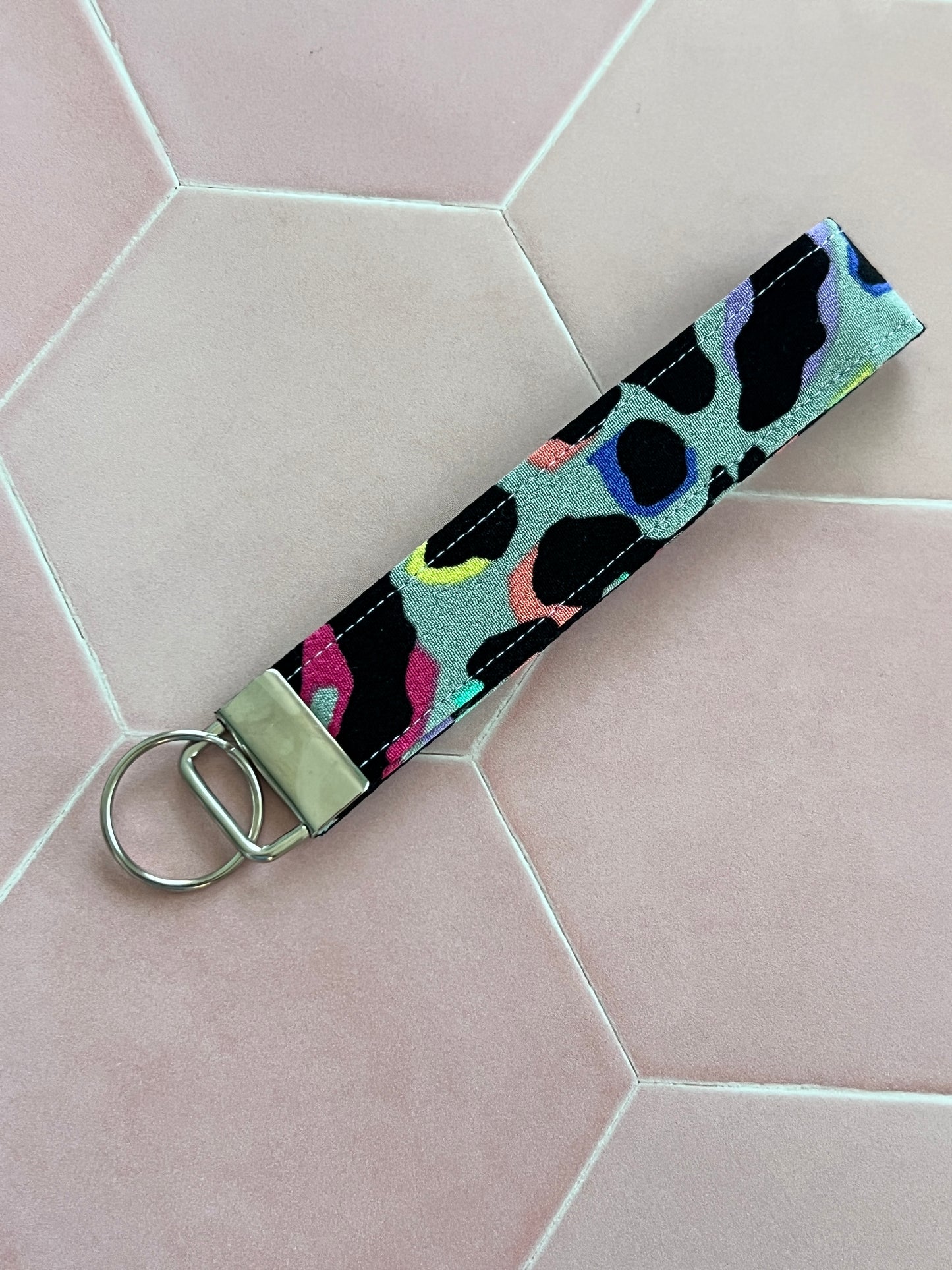 Khaki Rainbow Leopard Print Scrunchie and Wristlet Duo