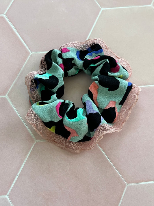 Khaki Rainbow Leopard Print Scrunchie