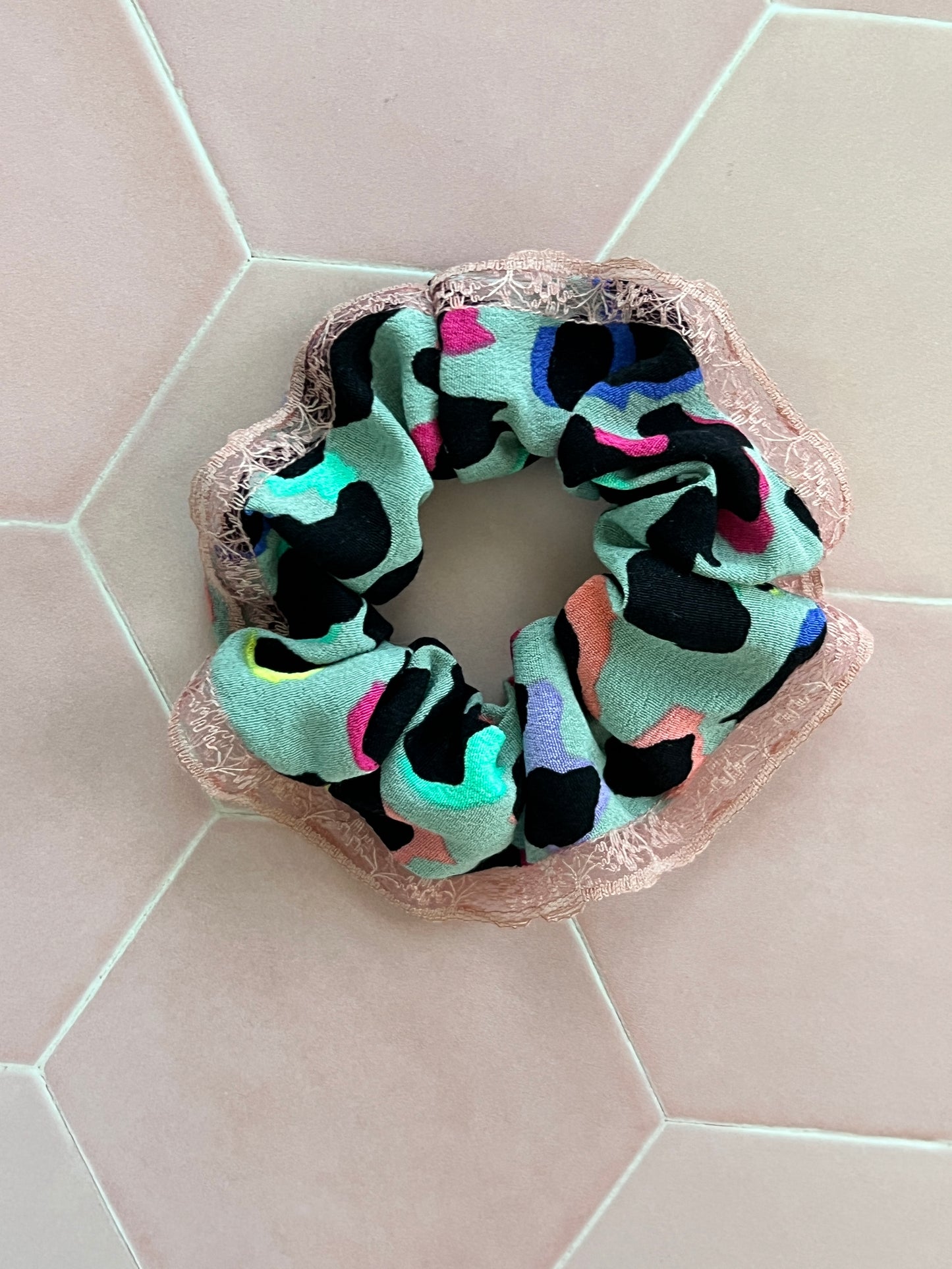 Khaki Rainbow Leopard Print Scrunchie Duo