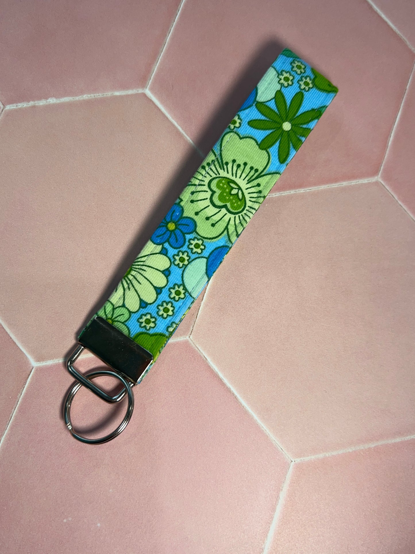 Blue Flower Child Wristlet Keychain