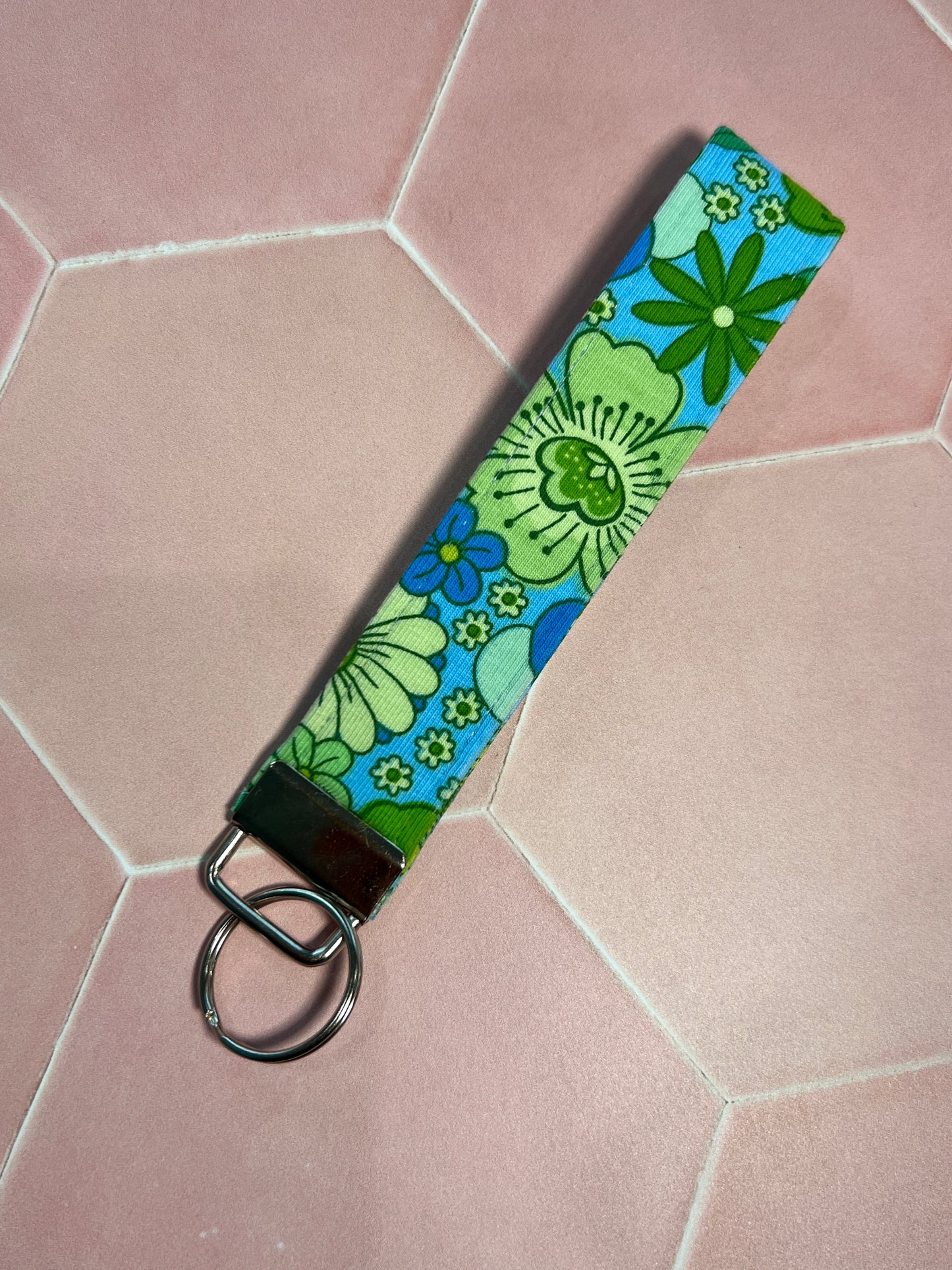 Blue Flower Child Wristlet Keychain