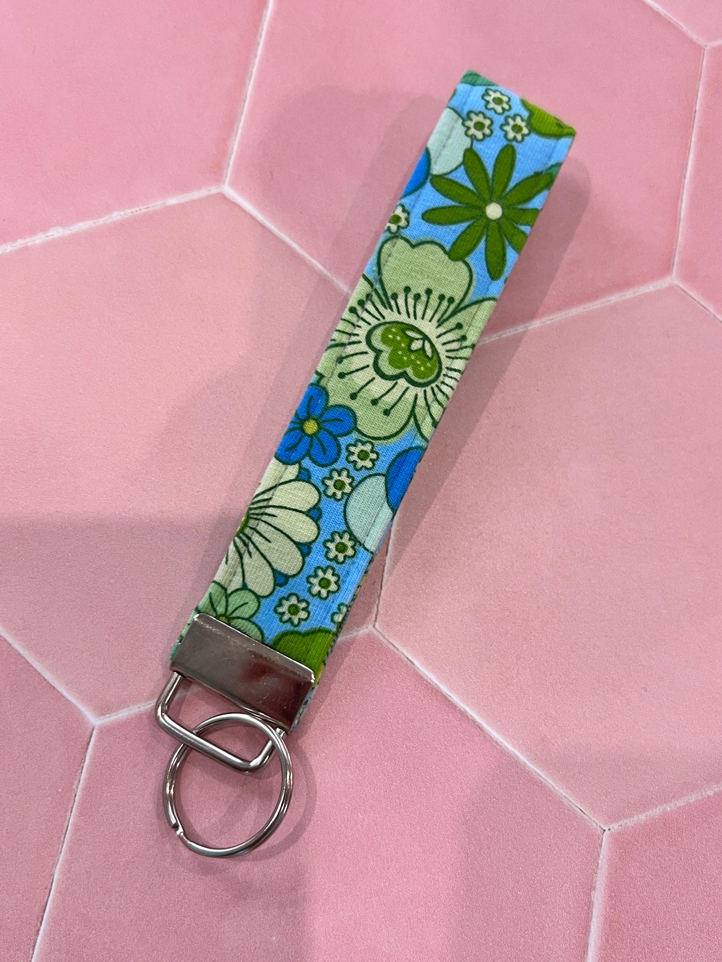 Blue Flower Child Wristlet Keychain