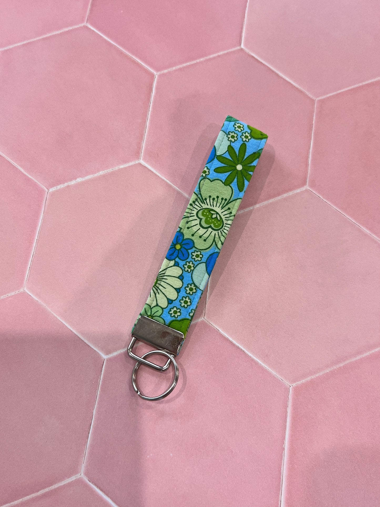 Blue Flower Child Wristlet Keychain