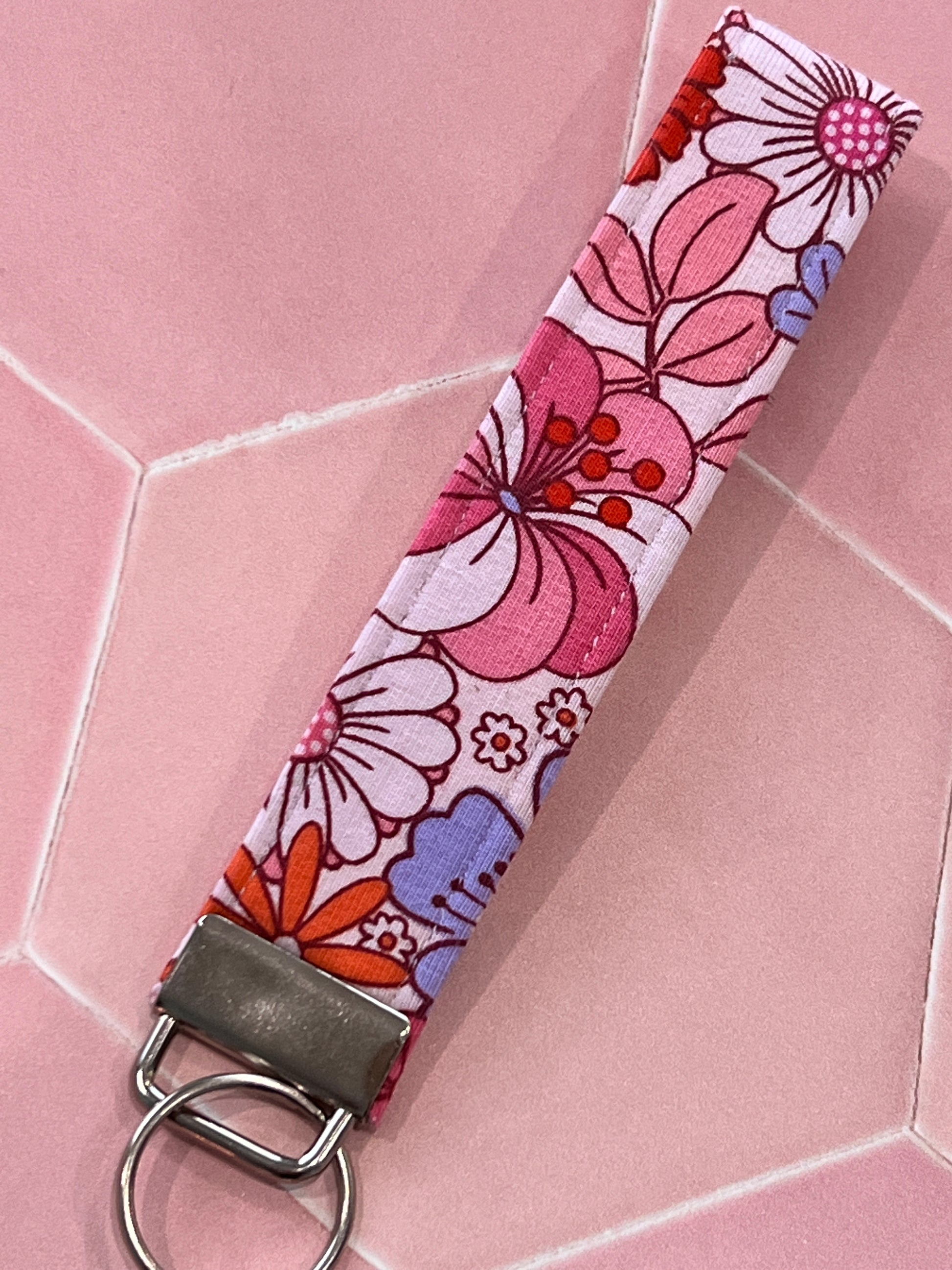 Pink Flower Child Wristlet Keychain