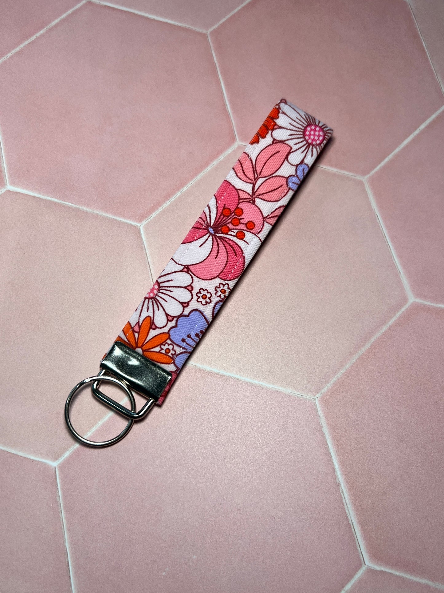 Pink Flower Child Wristlet Keychain