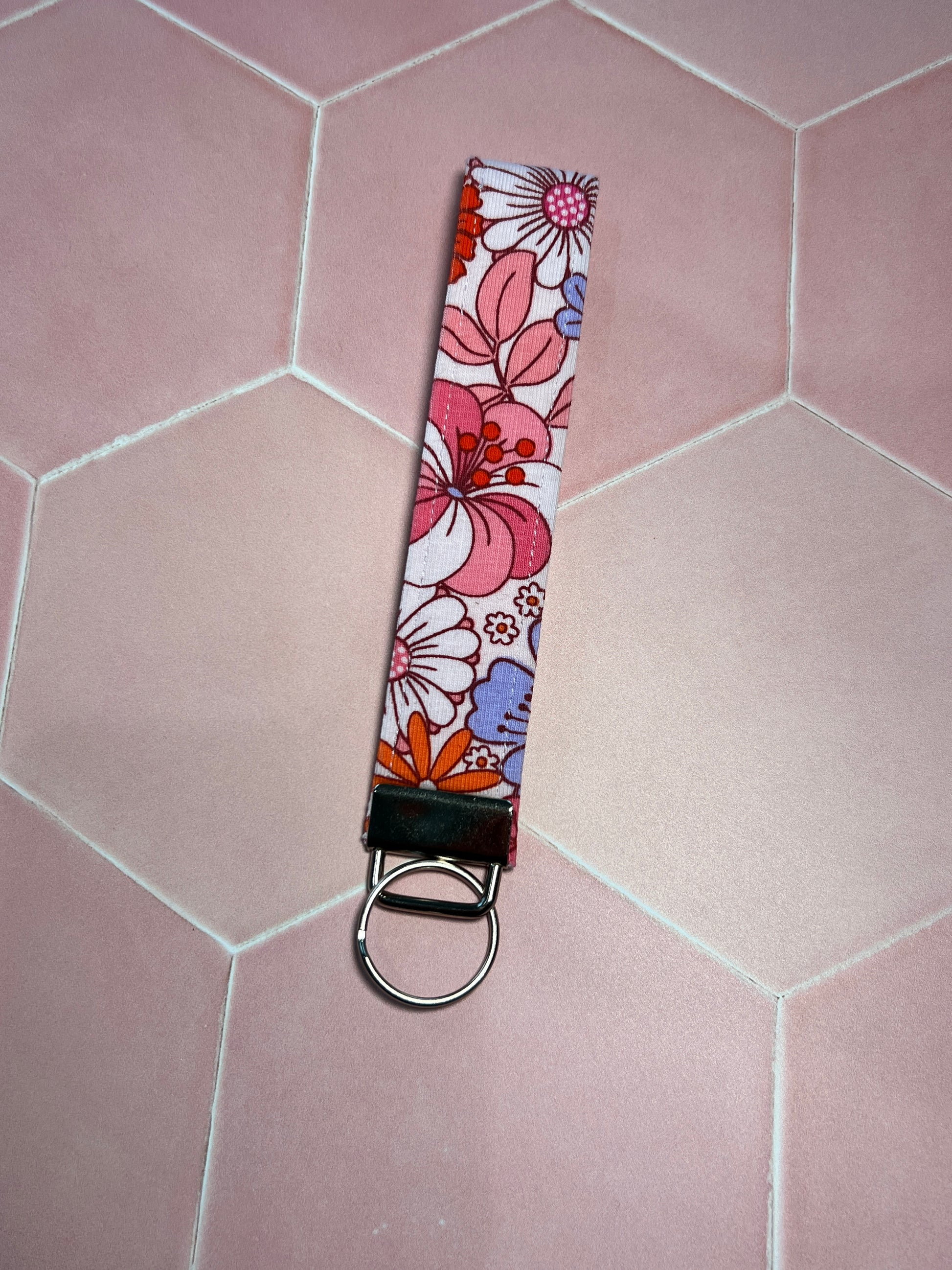 Pink Flower Child Wristlet Keychain