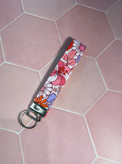 Pink Flower Child Wristlet Keychain